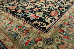 8x10 Black, Mint, Beige Color Hand Knotted French Aubusson Savonnerie Wool Traditional Oriental Rug