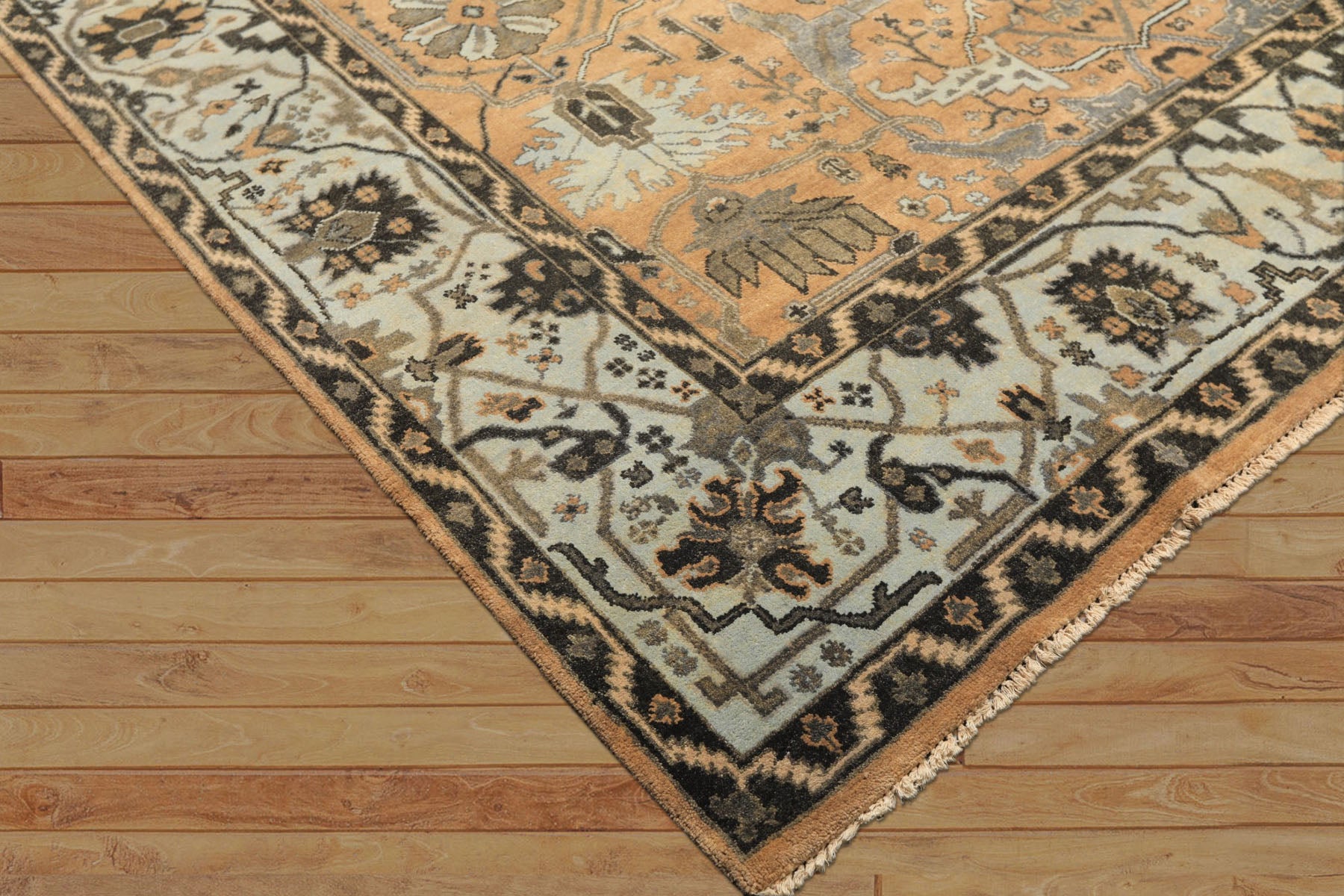 8x10 Peach, Blue, Charcoal Color Hand Knotted Oushak Wool Transitional Oriental Rug