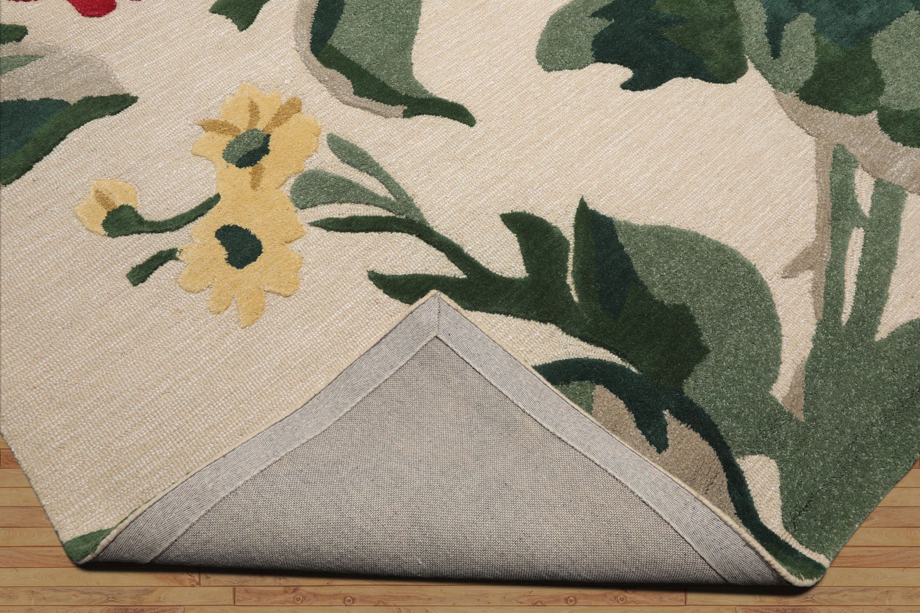 Multi Size Beige Green Ruby Red Color Hand Tufted Floral Wool and Faux Silk Contemporary Oriental Rug