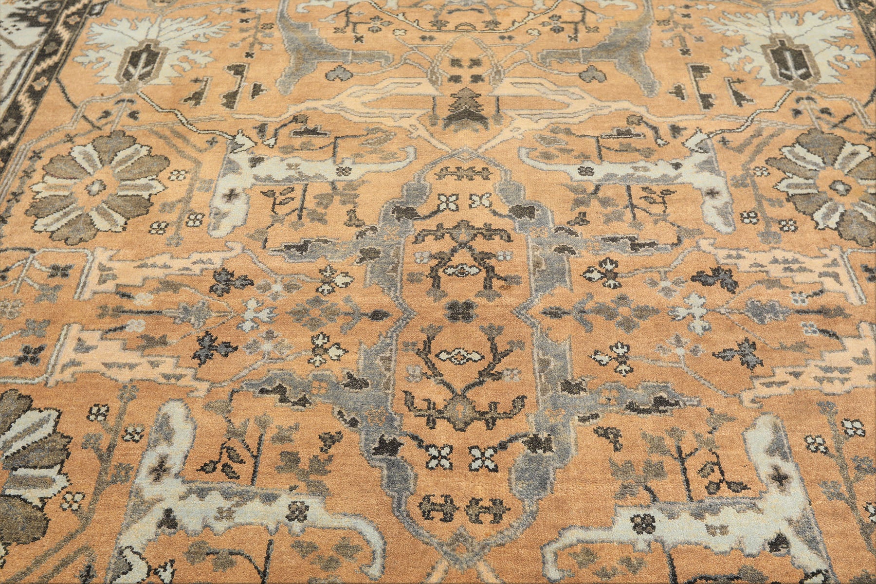 8x10 Peach, Blue, Charcoal Color Hand Knotted Oushak Wool Transitional Oriental Rug