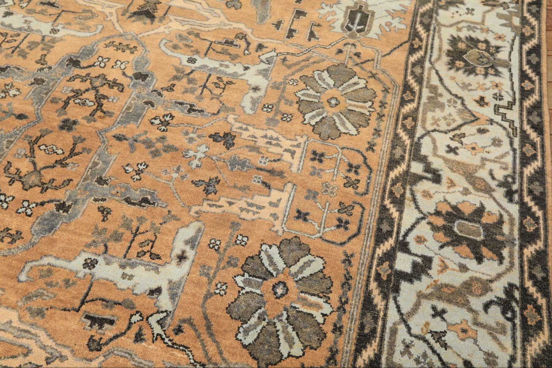 8x10 Peach, Blue, Charcoal Color Hand Knotted Oushak Wool Transitional Oriental Rug