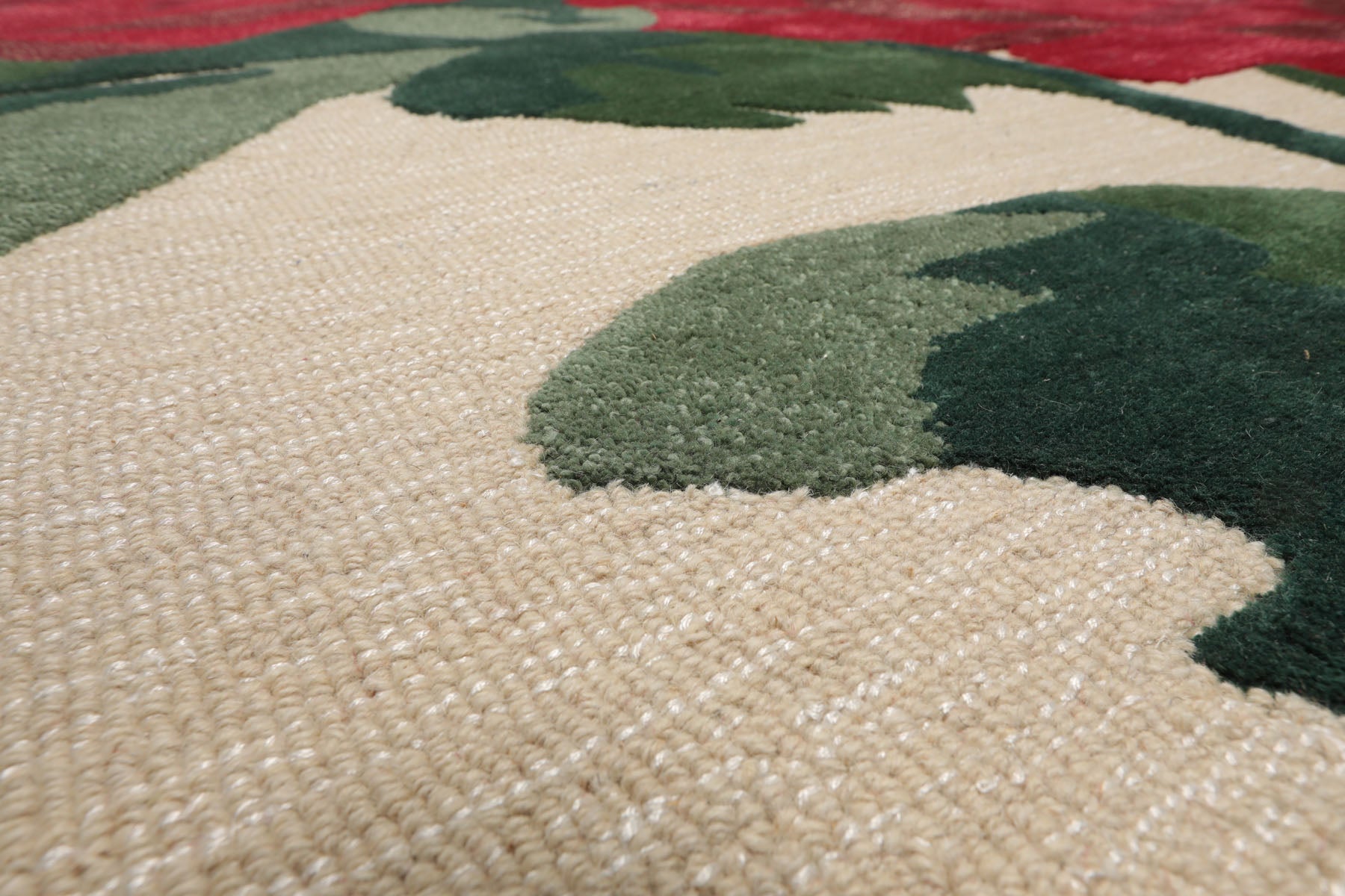 Multi Size Beige Green Ruby Red Color Hand Tufted Floral Wool and Faux Silk Contemporary Oriental Rug