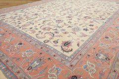 8x10 Ivory, Blush, Blue Color Hand Knotted Kashan Wool Traditional Oriental Rug