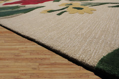 Multi Size Beige Green Ruby Red Color Hand Tufted Floral Wool and Faux Silk Contemporary Oriental Rug