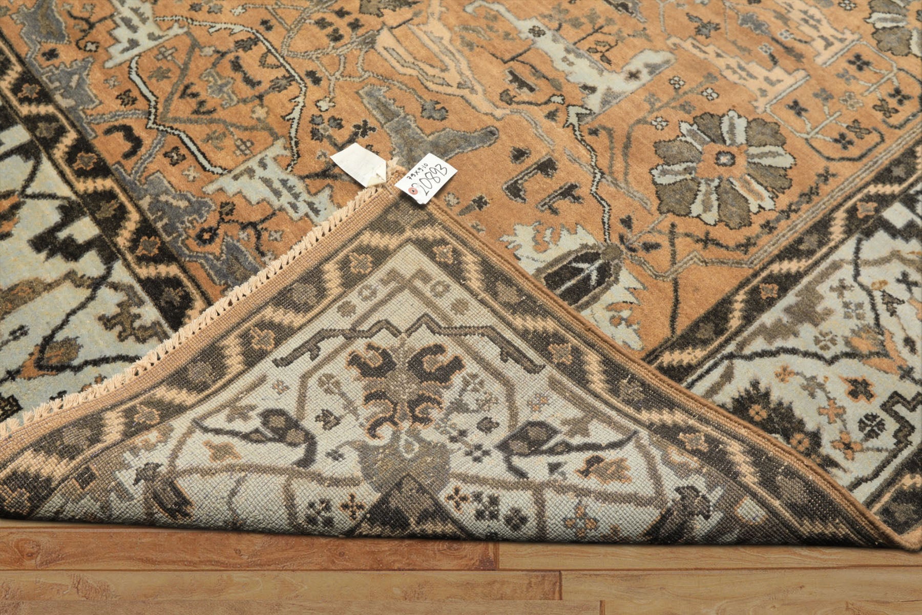 8x10 Peach, Blue, Charcoal Color Hand Knotted Oushak Wool Transitional Oriental Rug