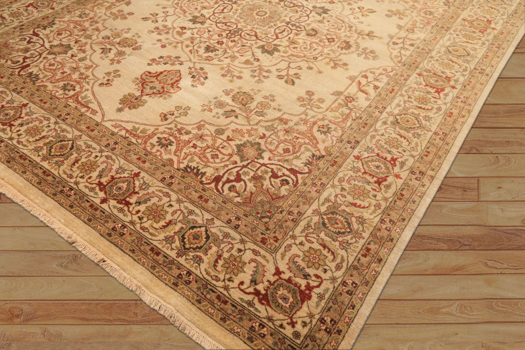 8x10 Beige, Moss, Rust Color Hand Knotted Agra Wool Traditional Oriental Rug
