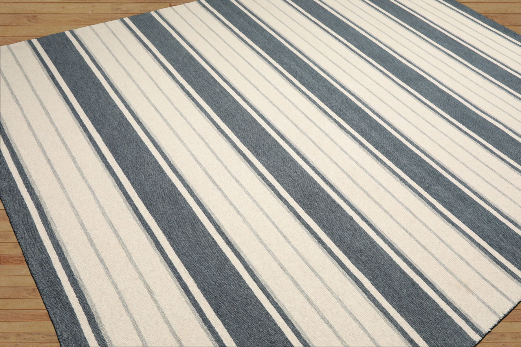 Multi Size Slate Cream Gray Color Hand Tufted Striped Wool Contemporary Oriental Rug