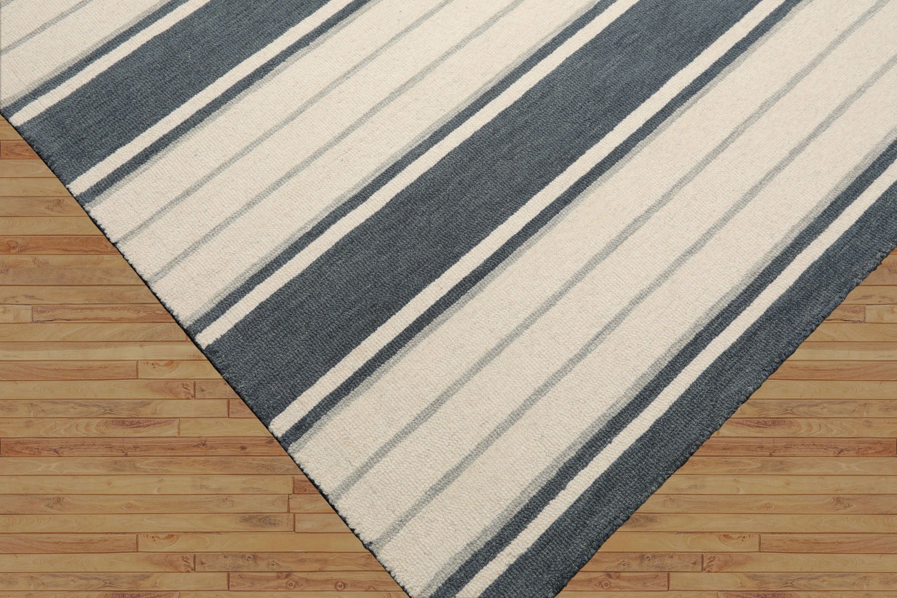 Multi Size Slate Cream Gray Color Hand Tufted Striped Wool Contemporary Oriental Rug