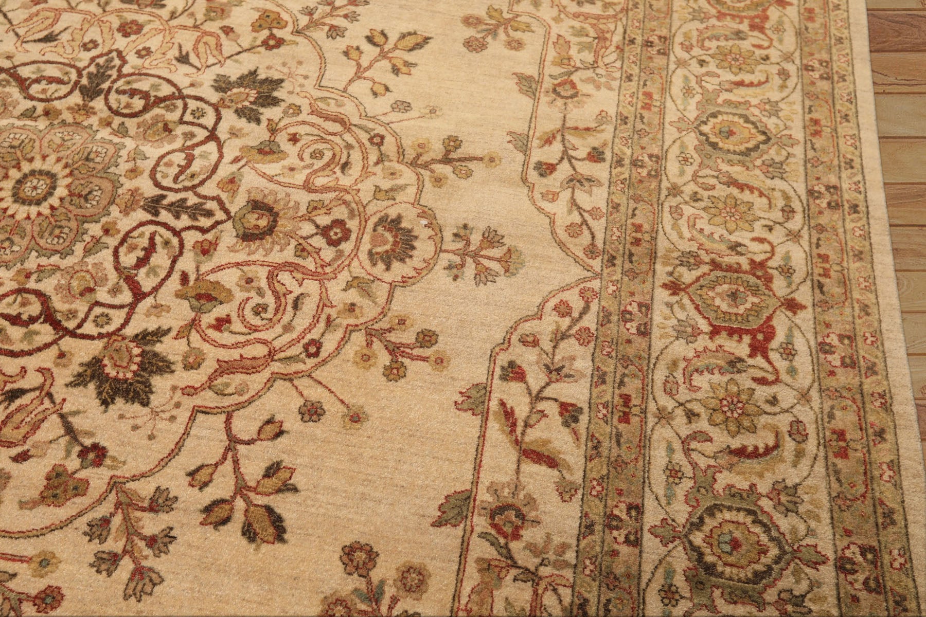 8x10 Beige, Moss, Rust Color Hand Knotted Agra Wool Traditional Oriental Rug