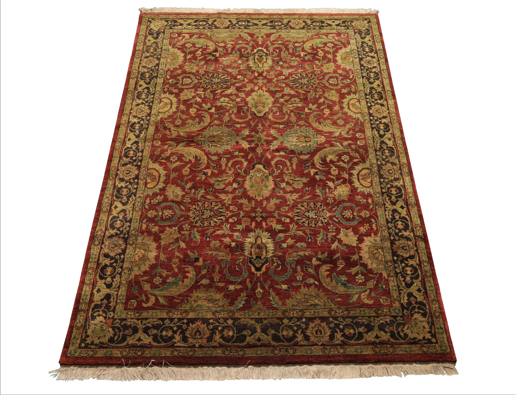 6x9 Rust, Charcoal, Gold Color Hand Knotted Agra Wool Traditional Oriental Rug