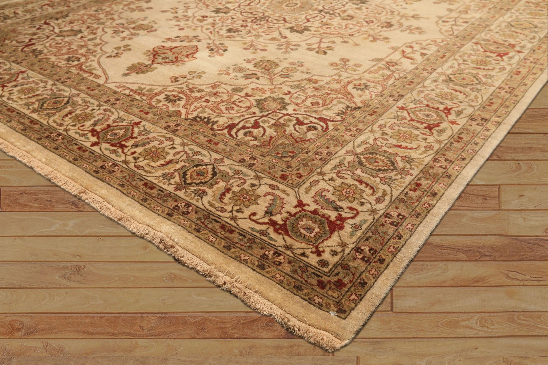 8x10 Beige, Moss, Rust Color Hand Knotted Agra Wool Traditional Oriental Rug