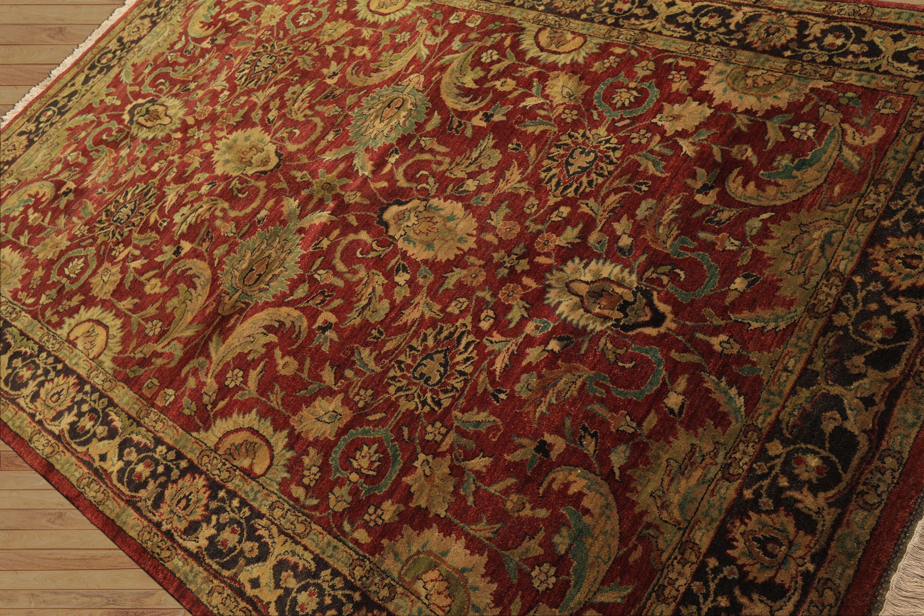 6x9 Rust, Charcoal, Gold Color Hand Knotted Agra Wool Traditional Oriental Rug