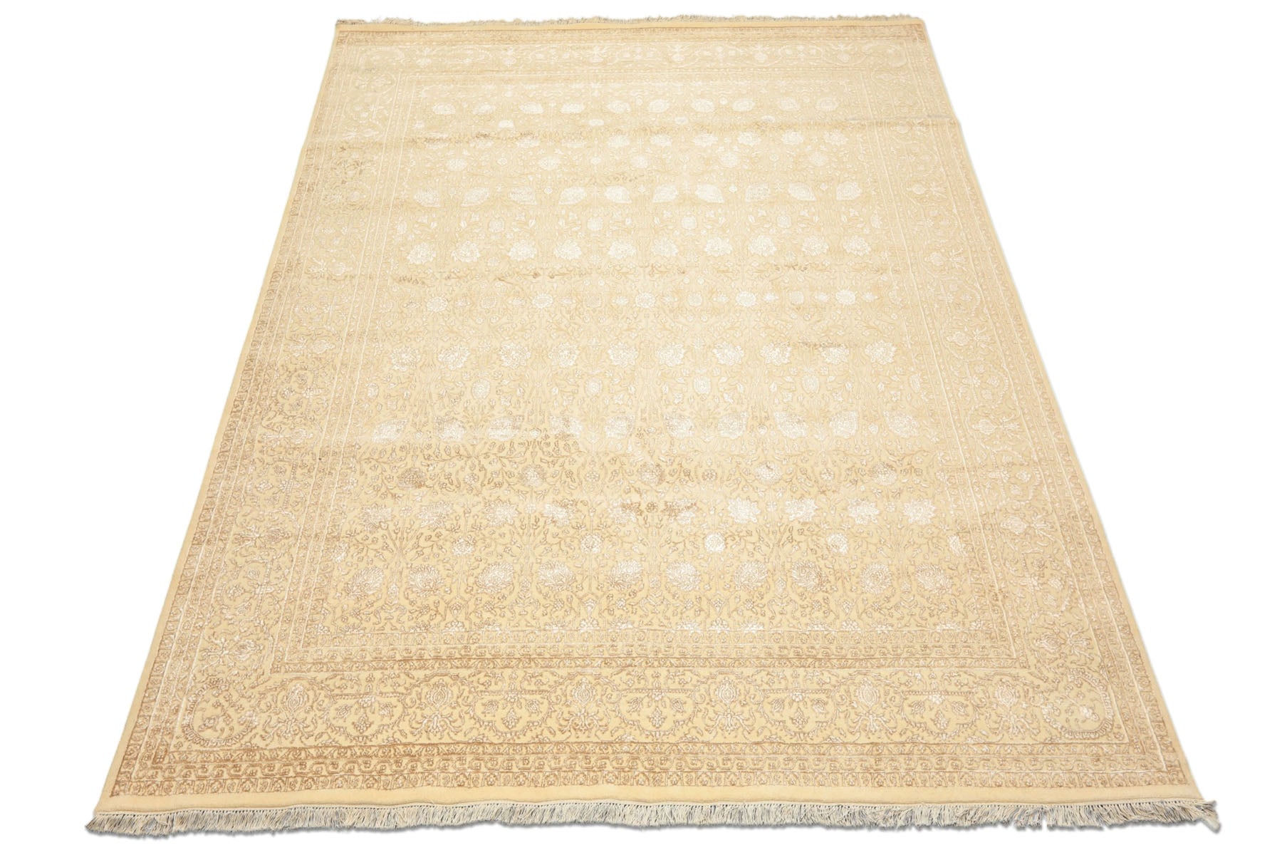 8x10 Ivory, Beige, Color Hand Knotted Tibetan Wool & Silk Transitional Oriental Rug