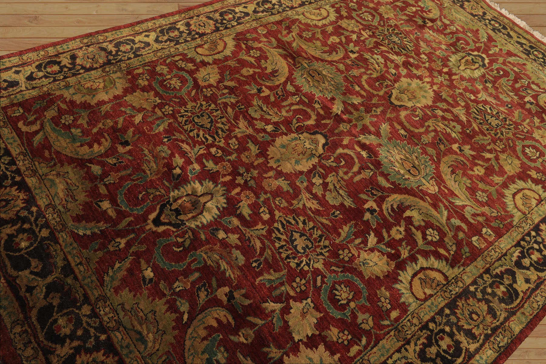 6x9 Rust, Charcoal, Gold Color Hand Knotted Agra Wool Traditional Oriental Rug