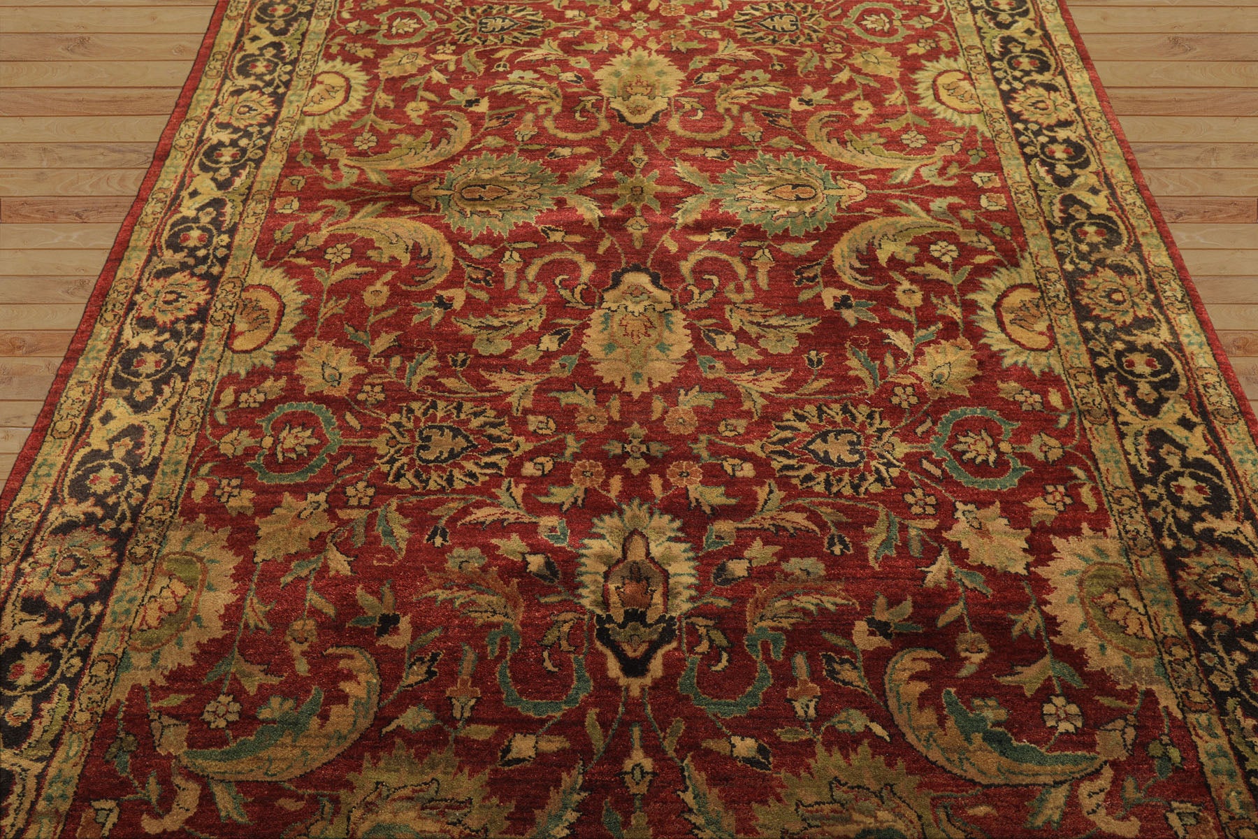 6x9 Rust, Charcoal, Gold Color Hand Knotted Agra Wool Traditional Oriental Rug