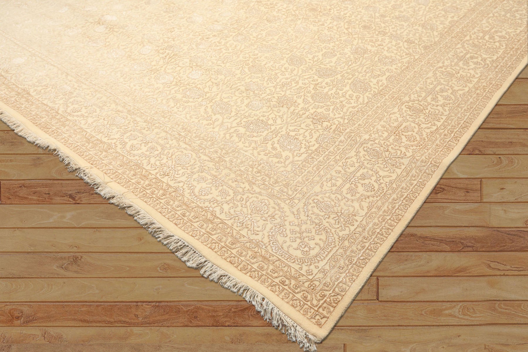 8x10 Ivory, Beige, Color Hand Knotted Tibetan Wool & Silk Transitional Oriental Rug