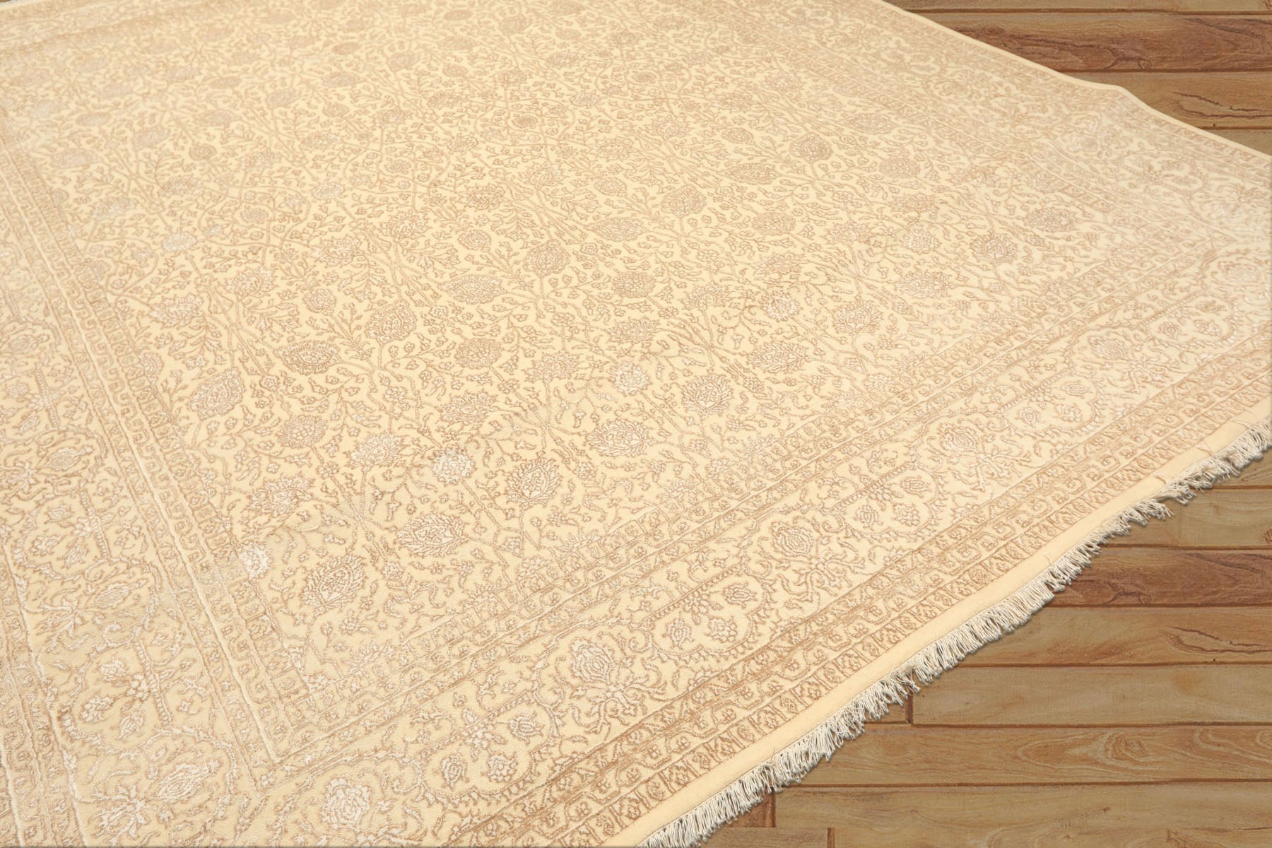 8x10 Ivory, Beige, Color Hand Knotted Tibetan Wool & Silk Transitional Oriental Rug
