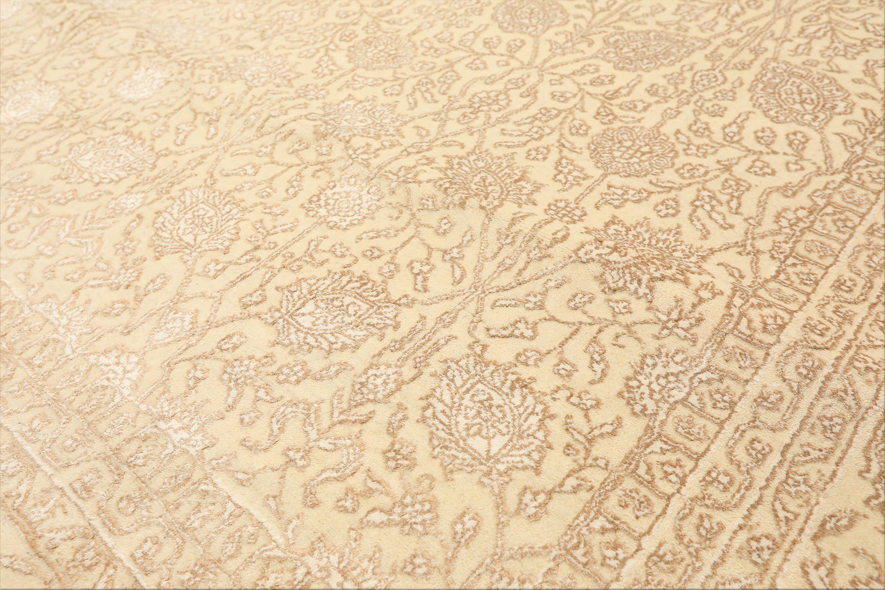 8x10 Ivory, Beige, Color Hand Knotted Tibetan Wool & Silk Transitional Oriental Rug