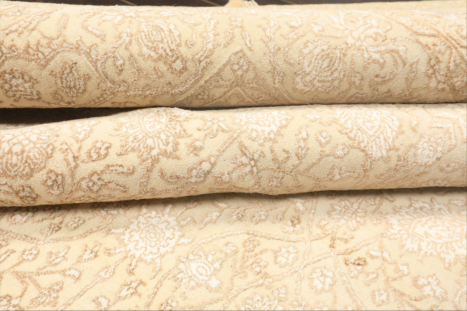8x10 Ivory, Beige, Color Hand Knotted Tibetan Wool & Silk Transitional Oriental Rug