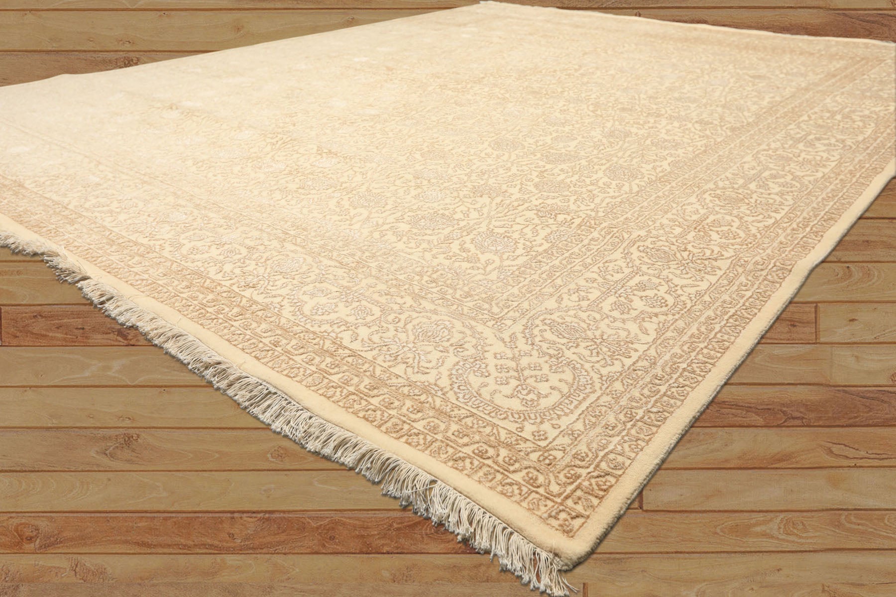 8x10 Ivory, Beige, Color Hand Knotted Tibetan Wool & Silk Transitional Oriental Rug