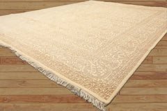 8x10 Ivory, Beige, Color Hand Knotted Tibetan Wool & Silk Transitional Oriental Rug