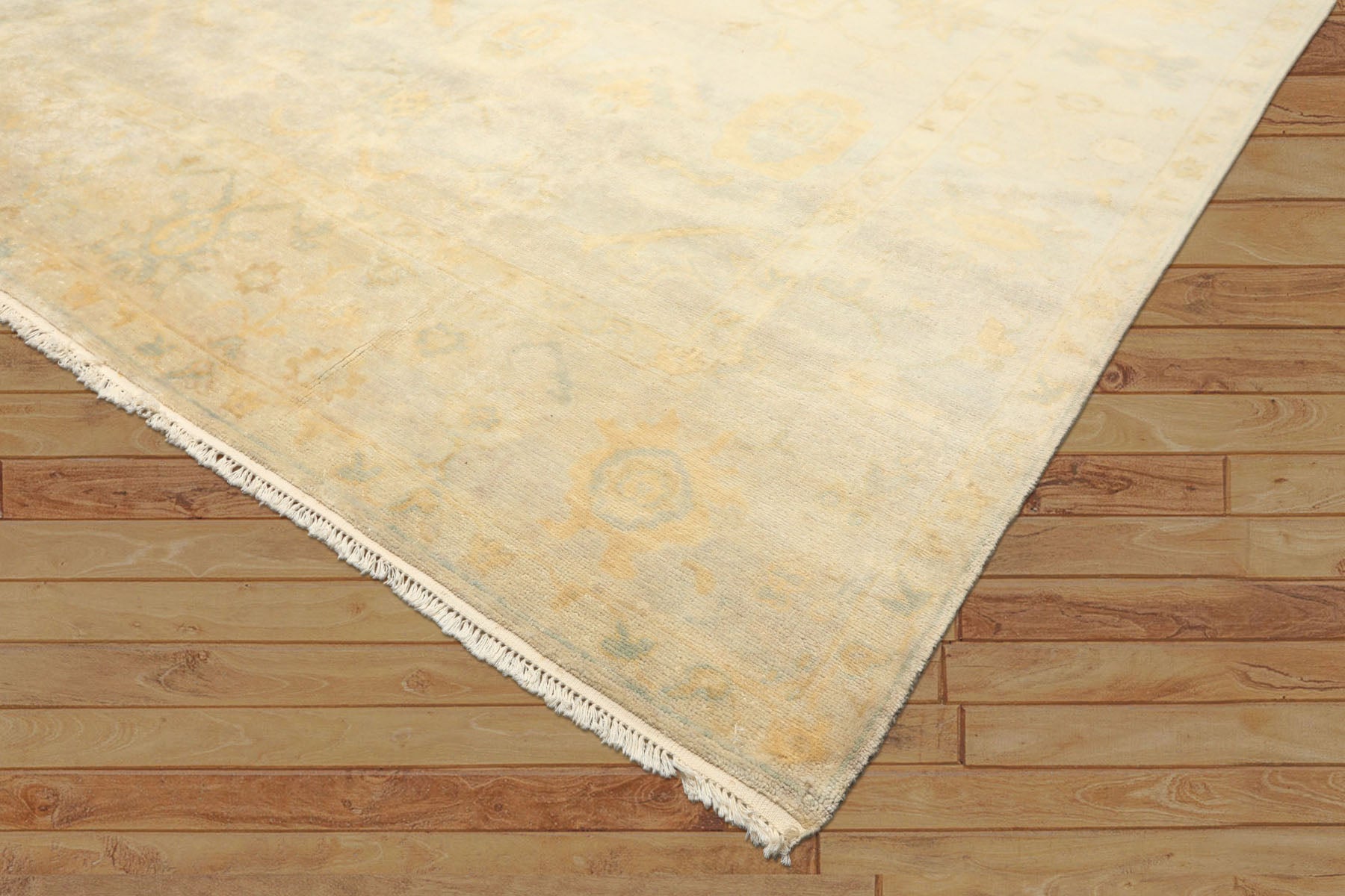 8x10 Gray, Blue, Gold Color Hand Knotted Oushak New Zealand Wool Transitional Oriental Rug