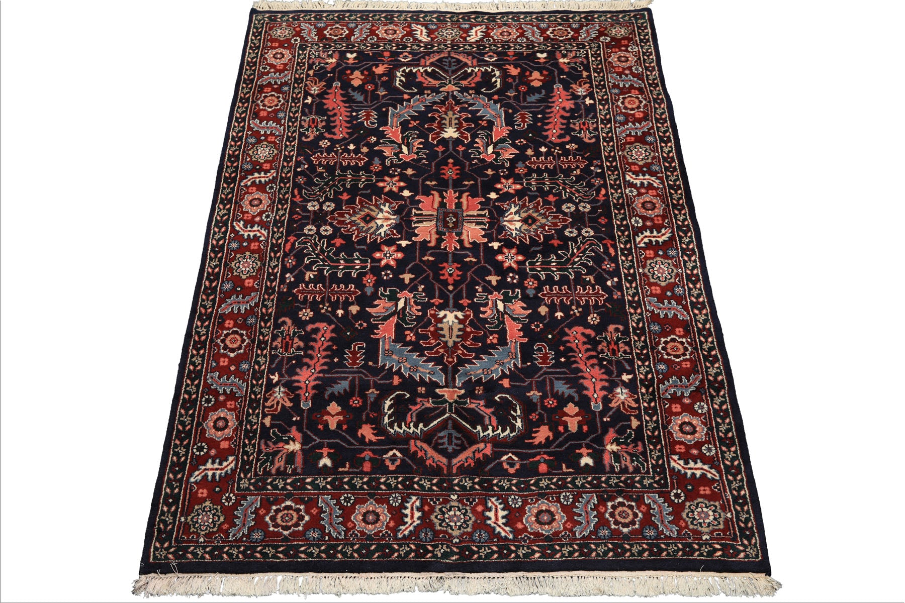 5x8 Navy, Red, Blush Color Hand Knotted Oushak Wool Arts & Crafts Oriental Rug