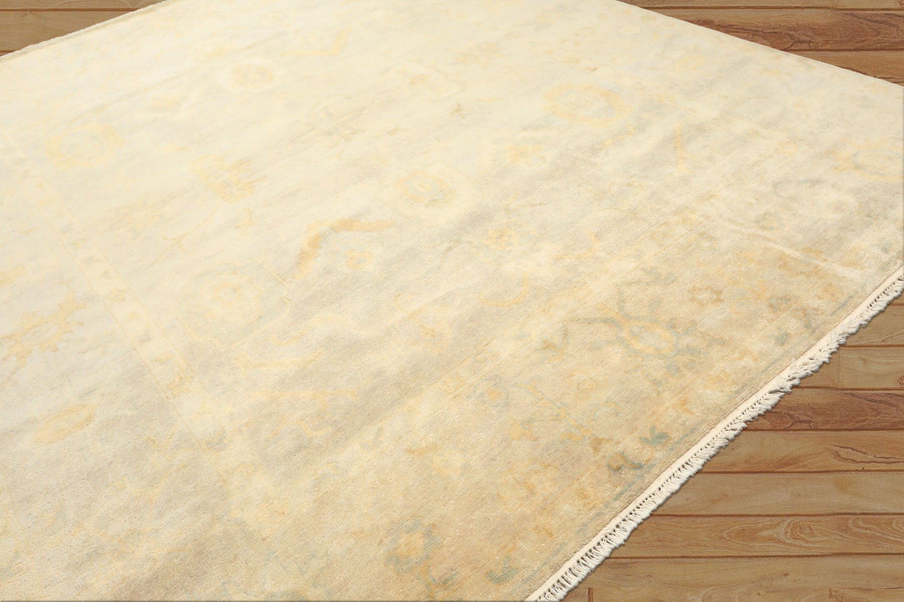 8x10 Gray, Blue, Gold Color Hand Knotted Oushak New Zealand Wool Transitional Oriental Rug
