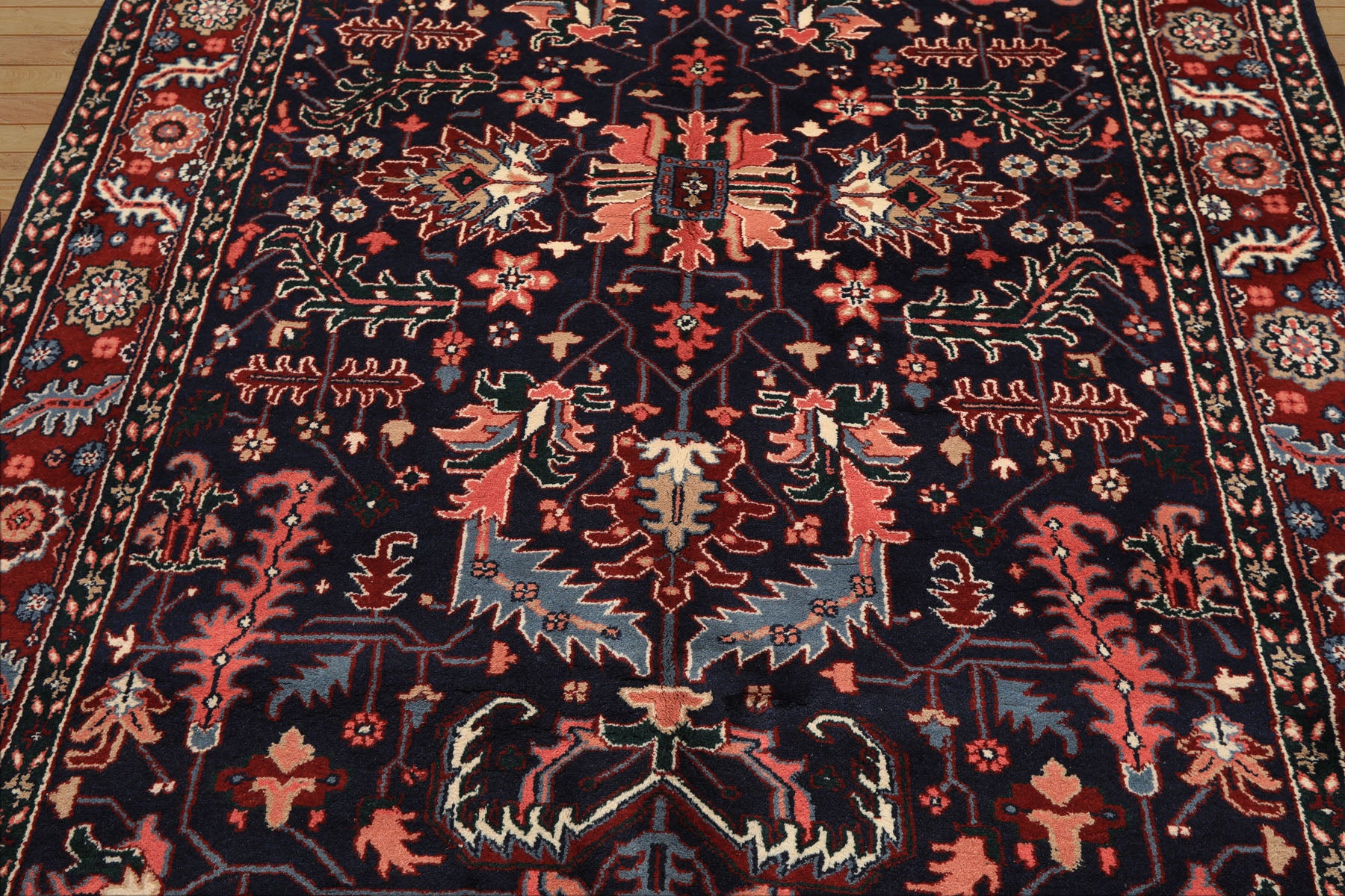 5x8 Navy, Red, Blush Color Hand Knotted Oushak Wool Arts & Crafts Oriental Rug