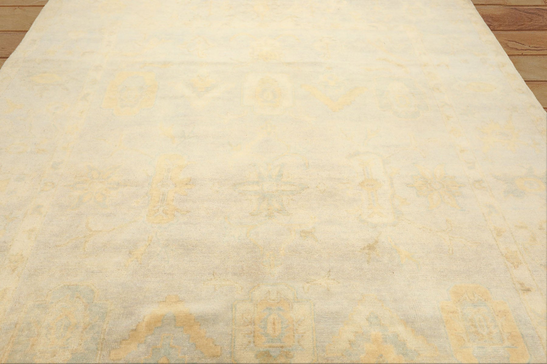 8x10 Gray, Blue, Gold Color Hand Knotted Oushak New Zealand Wool Transitional Oriental Rug