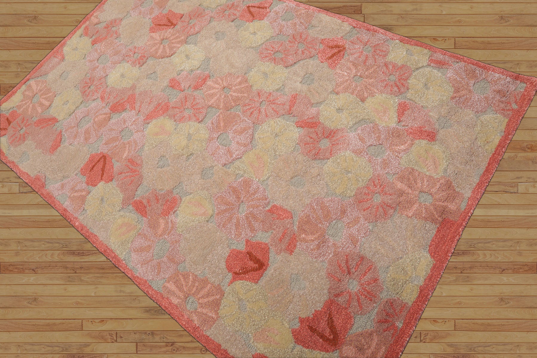 4x6 Beige, Coral, Light Gold Color Hand Tufted Floral Wool Contemporary Oriental Rug