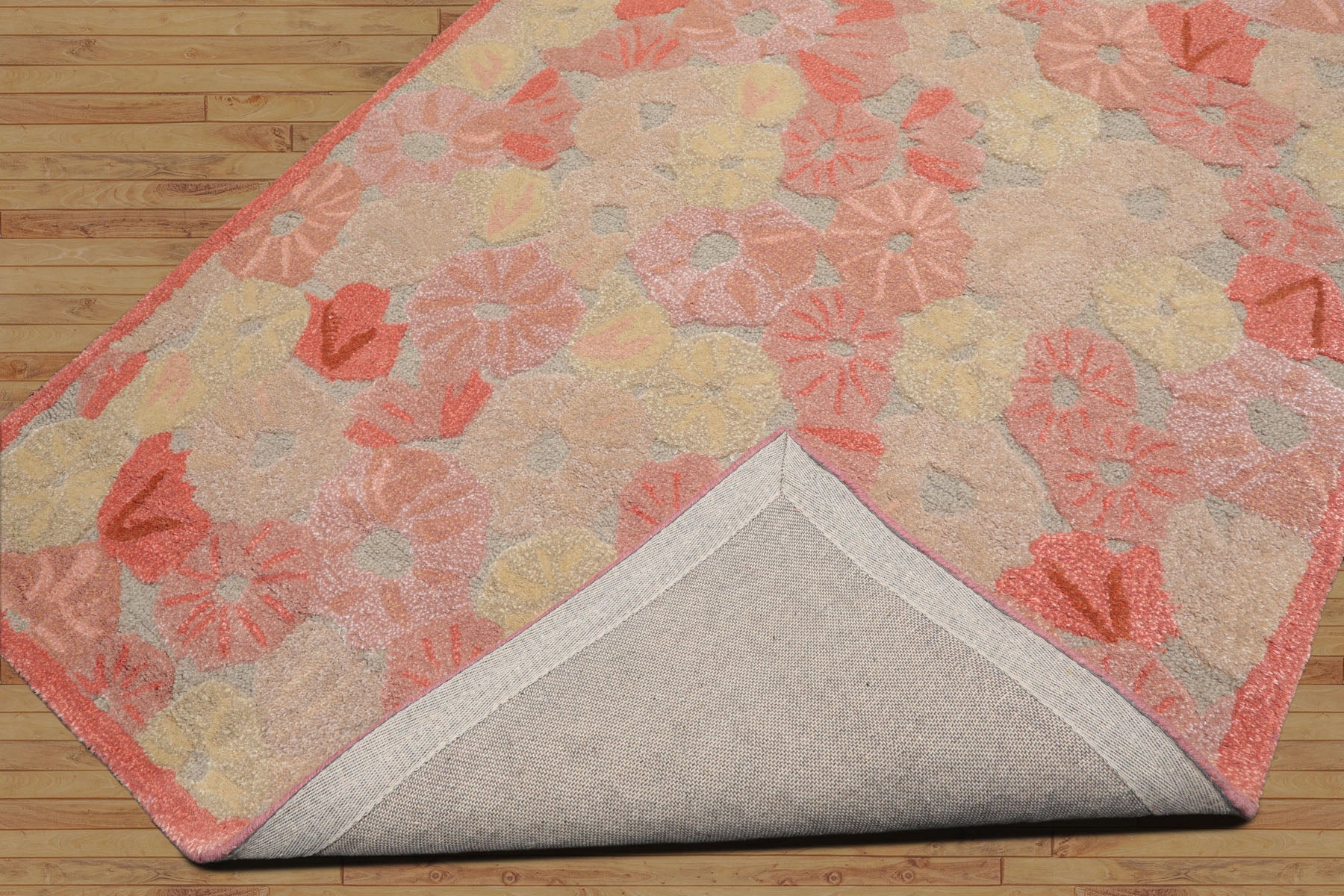 4x6 Beige, Coral, Light Gold Color Hand Tufted Floral Wool Contemporary Oriental Rug
