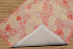 4x6 Beige, Coral, Light Gold Color Hand Tufted Floral Wool Contemporary Oriental Rug
