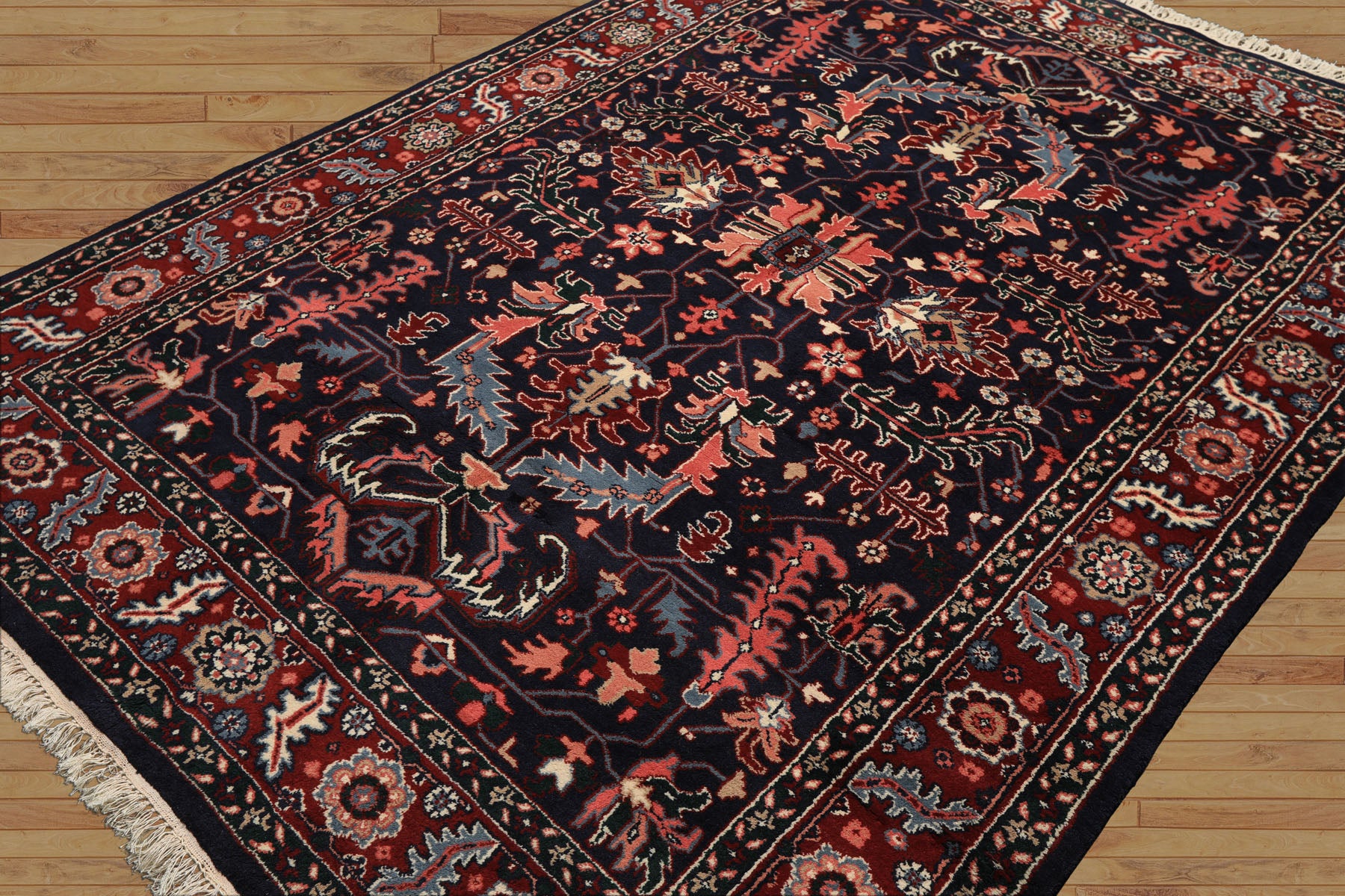 5x8 Navy, Red, Blush Color Hand Knotted Oushak Wool Arts & Crafts Oriental Rug