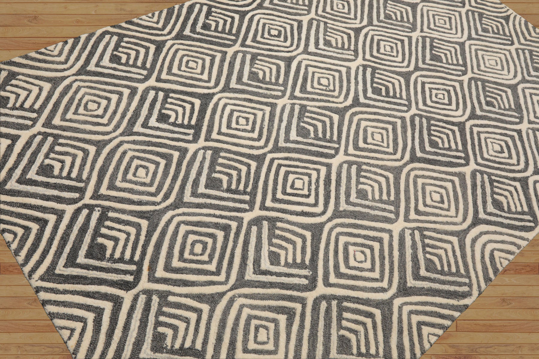5x8 Gray, Ivory, Color Hand Tufted Geometric Wool Modern Oriental Rug
