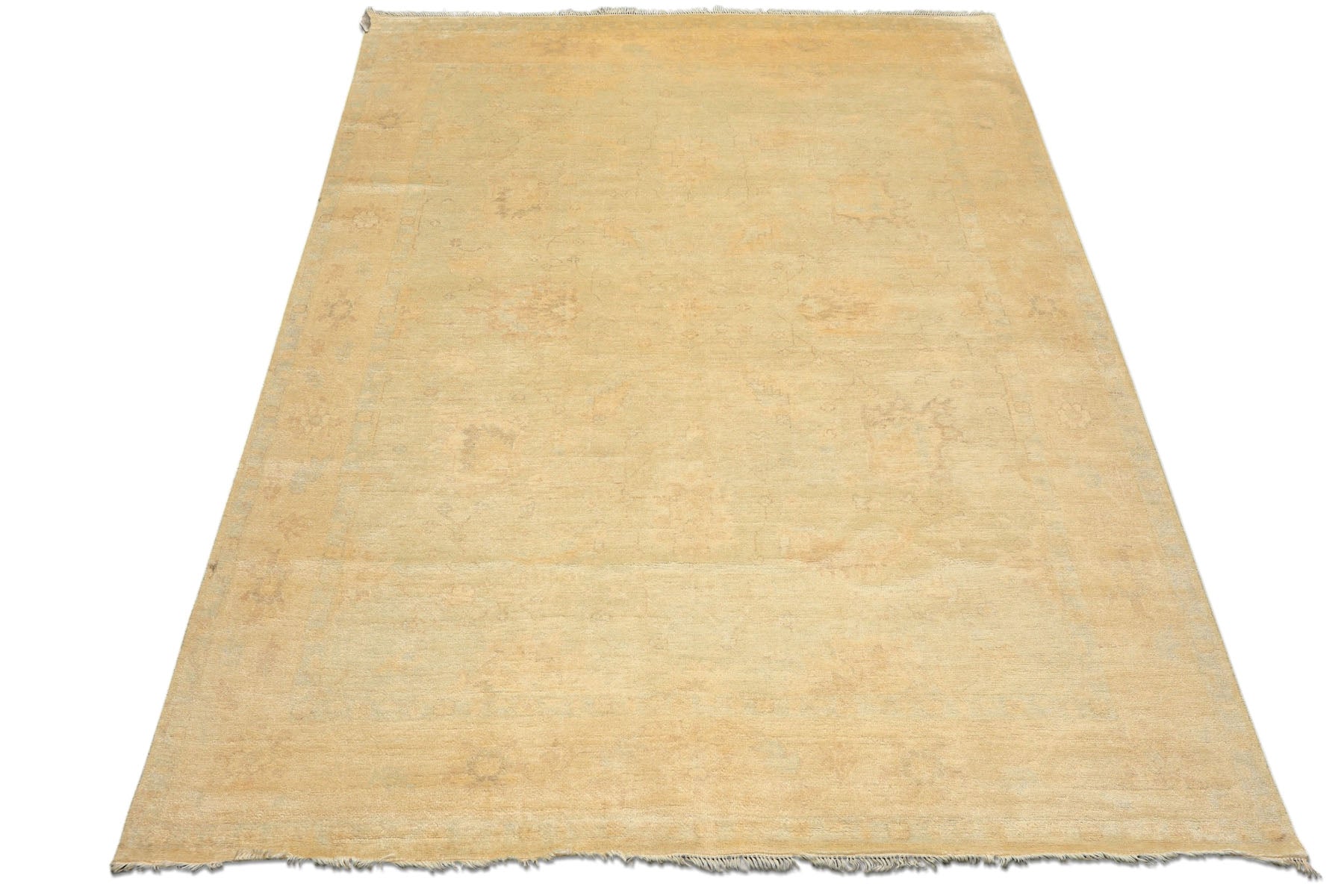 8x10 Gray, Beige, Tan Color Hand Knotted Oushak New Zealand Wool Transitional Oriental Rug
