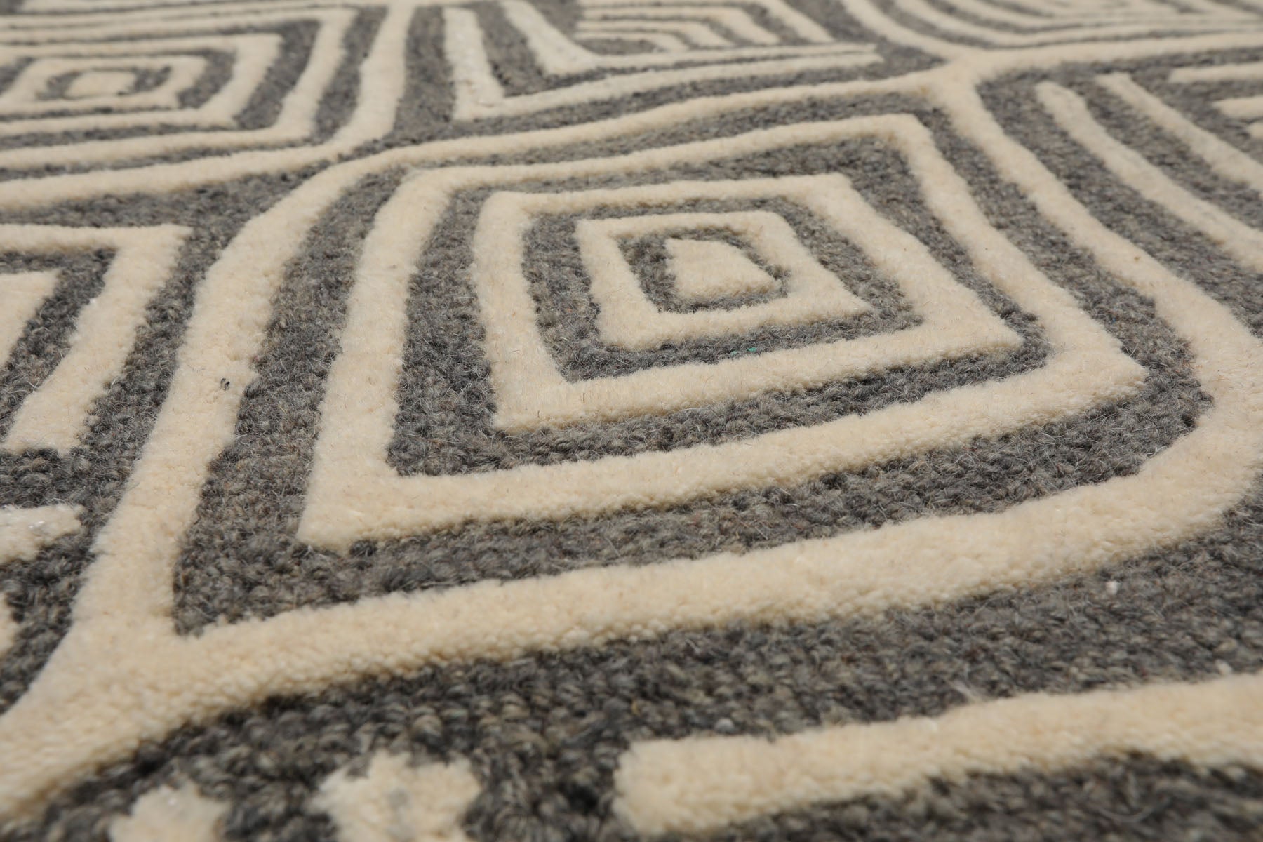 5x8 Gray, Ivory, Color Hand Tufted Geometric Wool Modern Oriental Rug