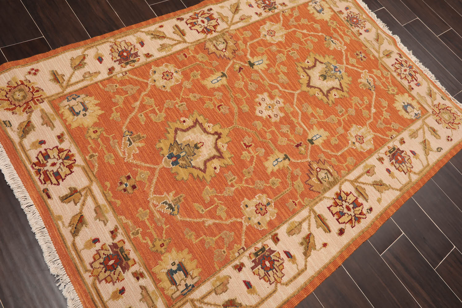 3x5 Orange, Beige, Sage Color Hand Knotted All-Over 100% Wool Traditional Oriental Rug