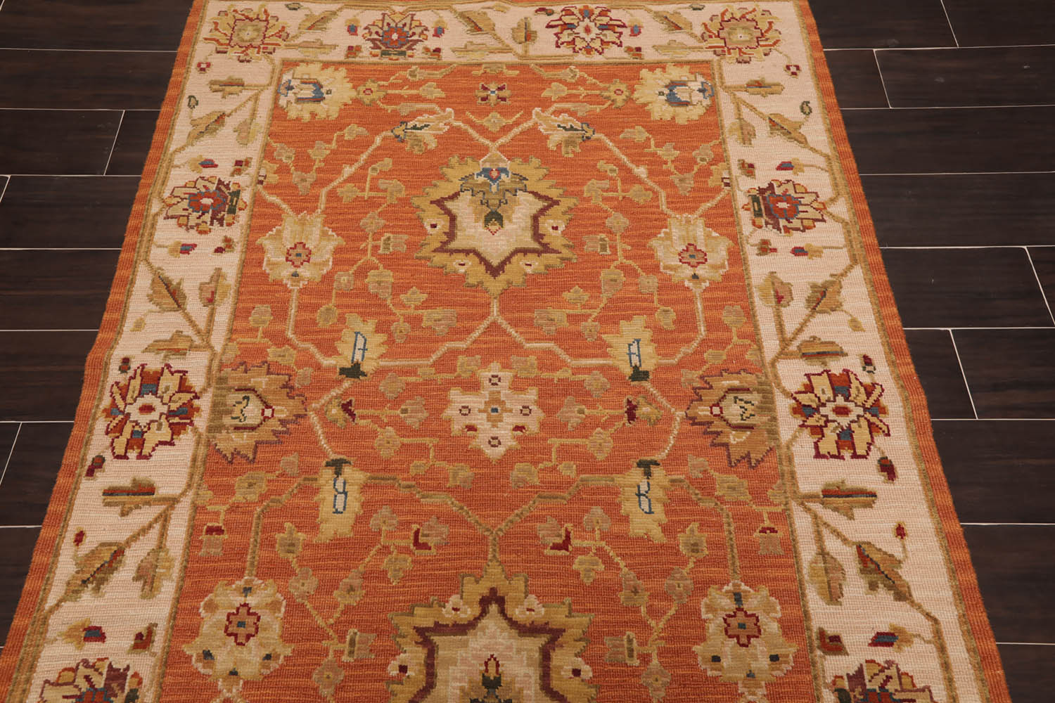 3x5 Orange, Beige, Sage Color Hand Knotted All-Over 100% Wool Traditional Oriental Rug