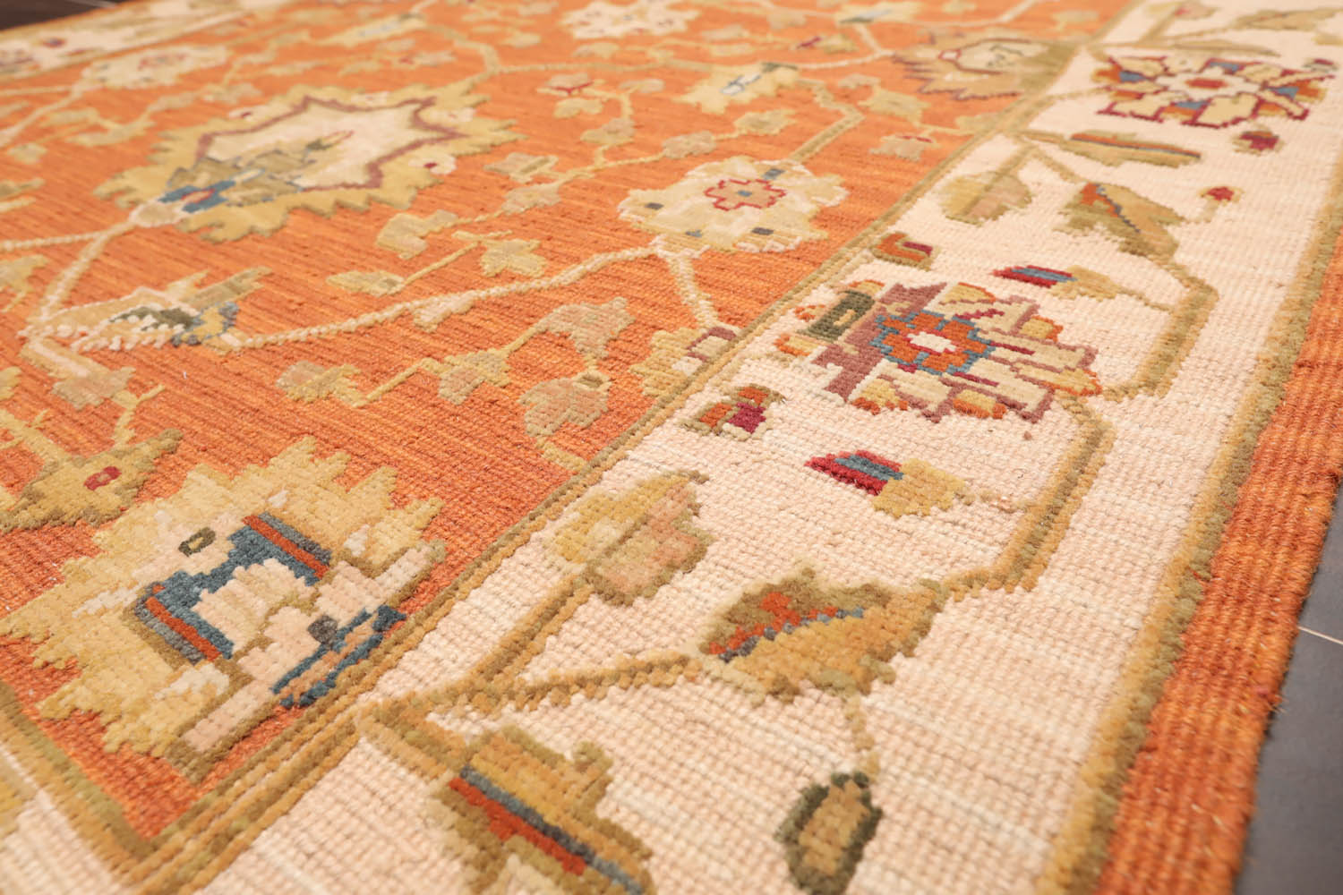 3x5 Orange, Beige, Sage Color Hand Knotted All-Over 100% Wool Traditional Oriental Rug
