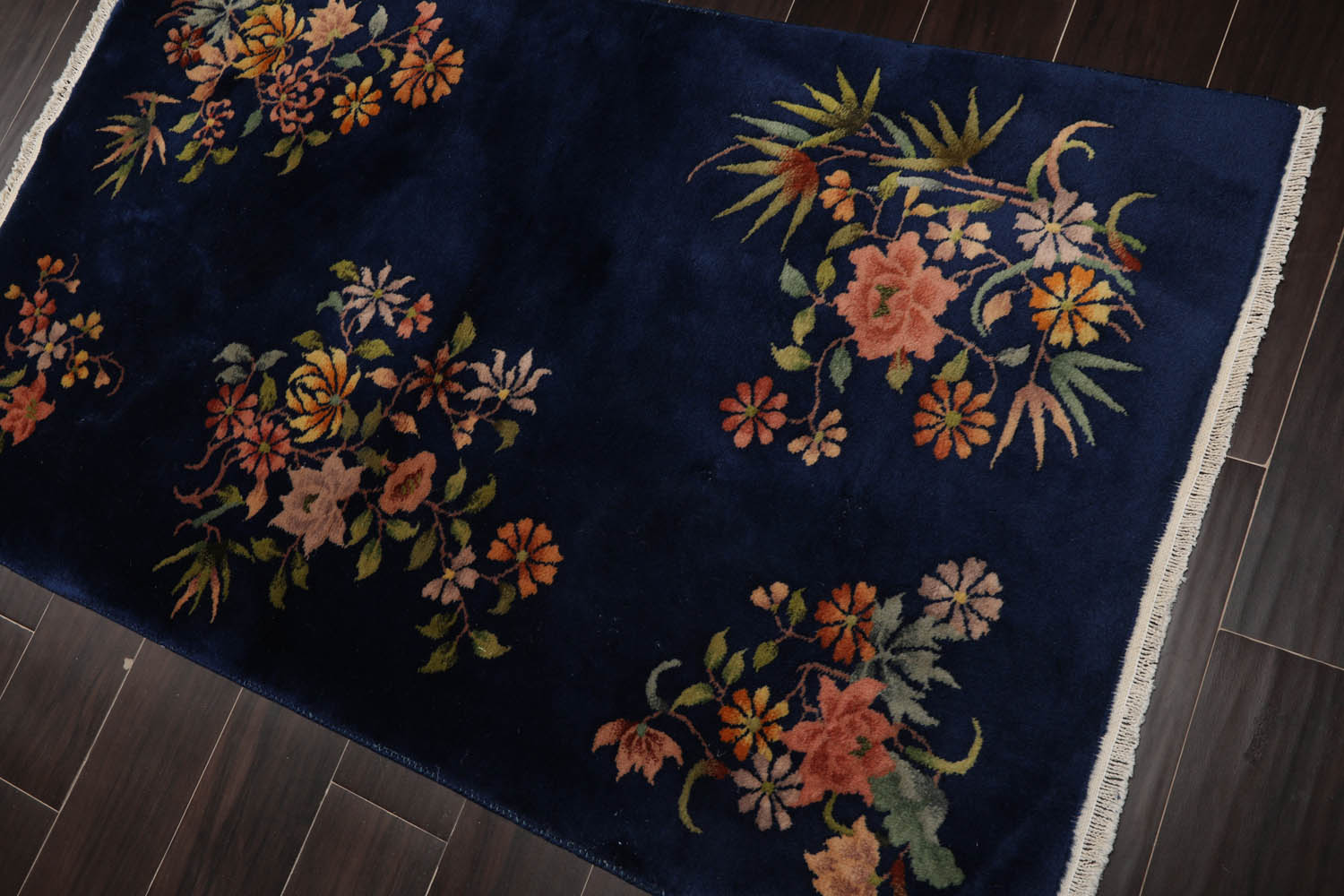 3x5 Royal Blue, Sage, Gold Color Hand Knotted All-Over 100% Wool Traditional Oriental Rug