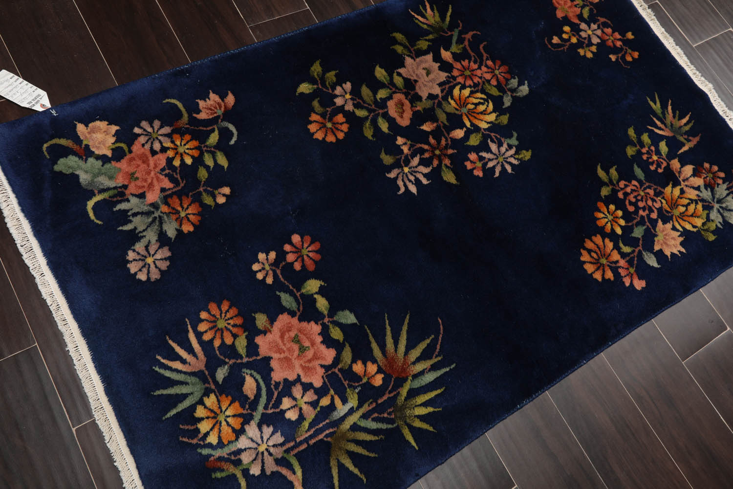 3x5 Royal Blue, Sage, Gold Color Hand Knotted All-Over 100% Wool Traditional Oriental Rug