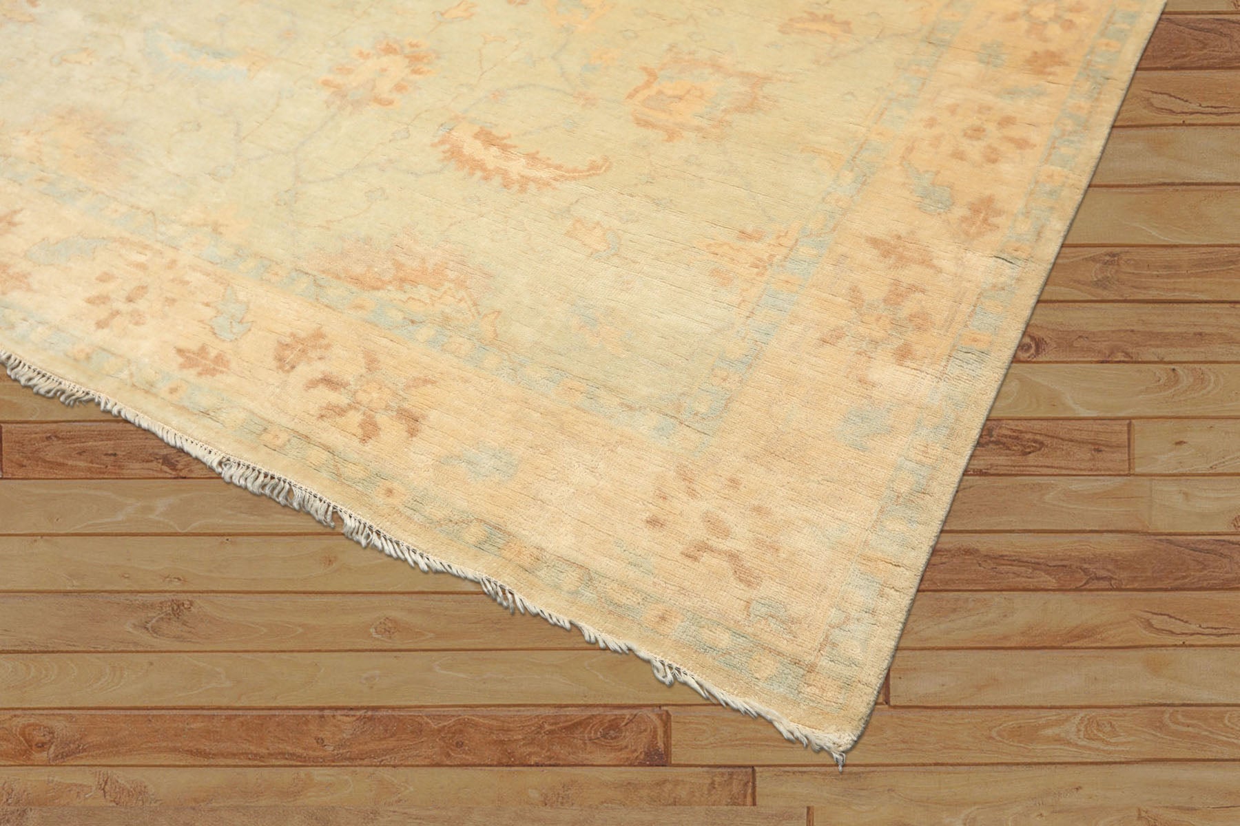 8x10 Beige, Gray, Blue Color Hand Knotted Oushak New Zealand Wool Transitional Oriental Rug