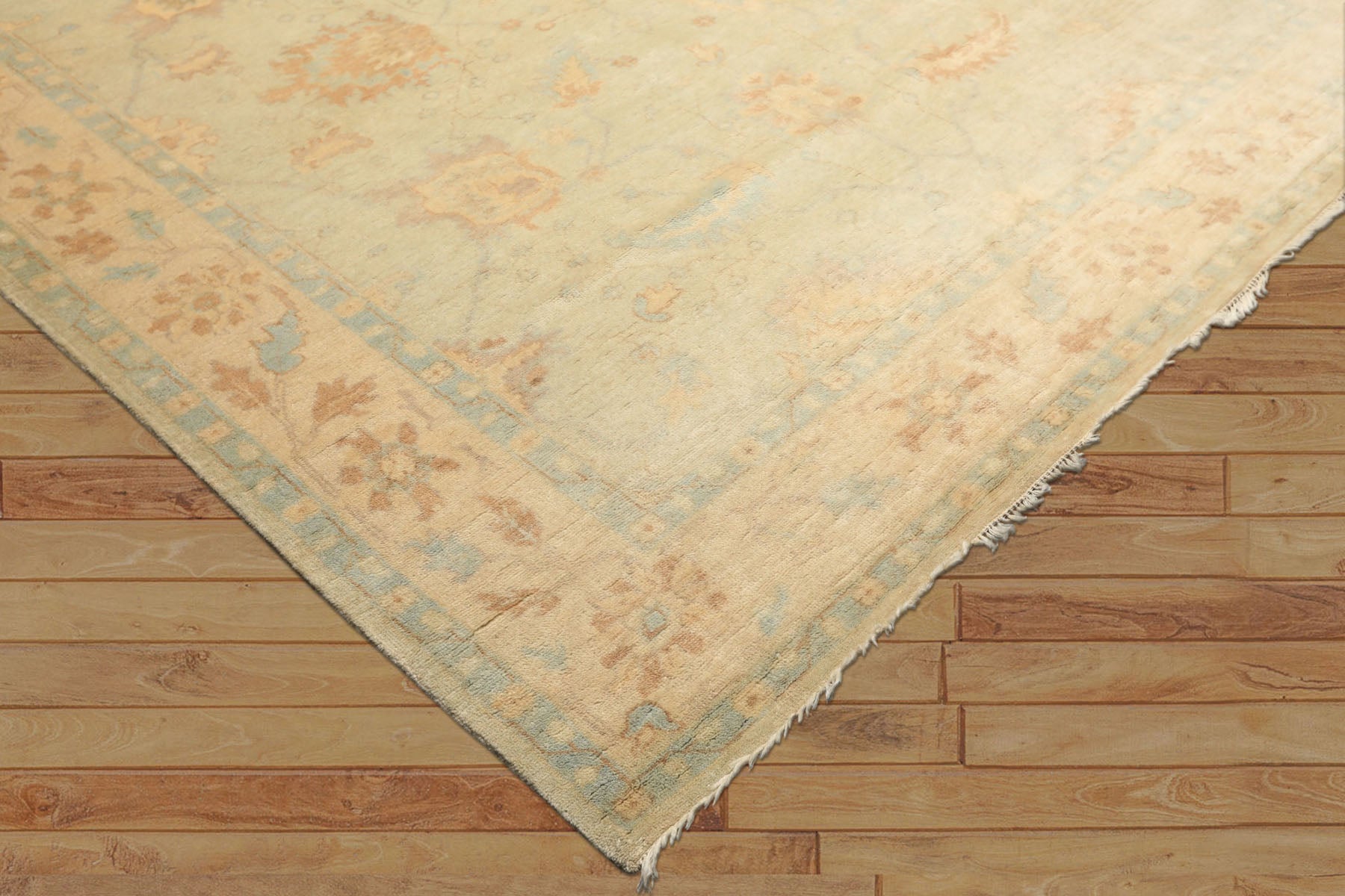 8x10 Beige, Gray, Blue Color Hand Knotted Oushak New Zealand Wool Transitional Oriental Rug