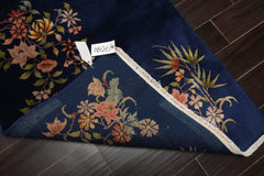 3x5 Royal Blue, Sage, Gold Color Hand Knotted All-Over 100% Wool Traditional Oriental Rug