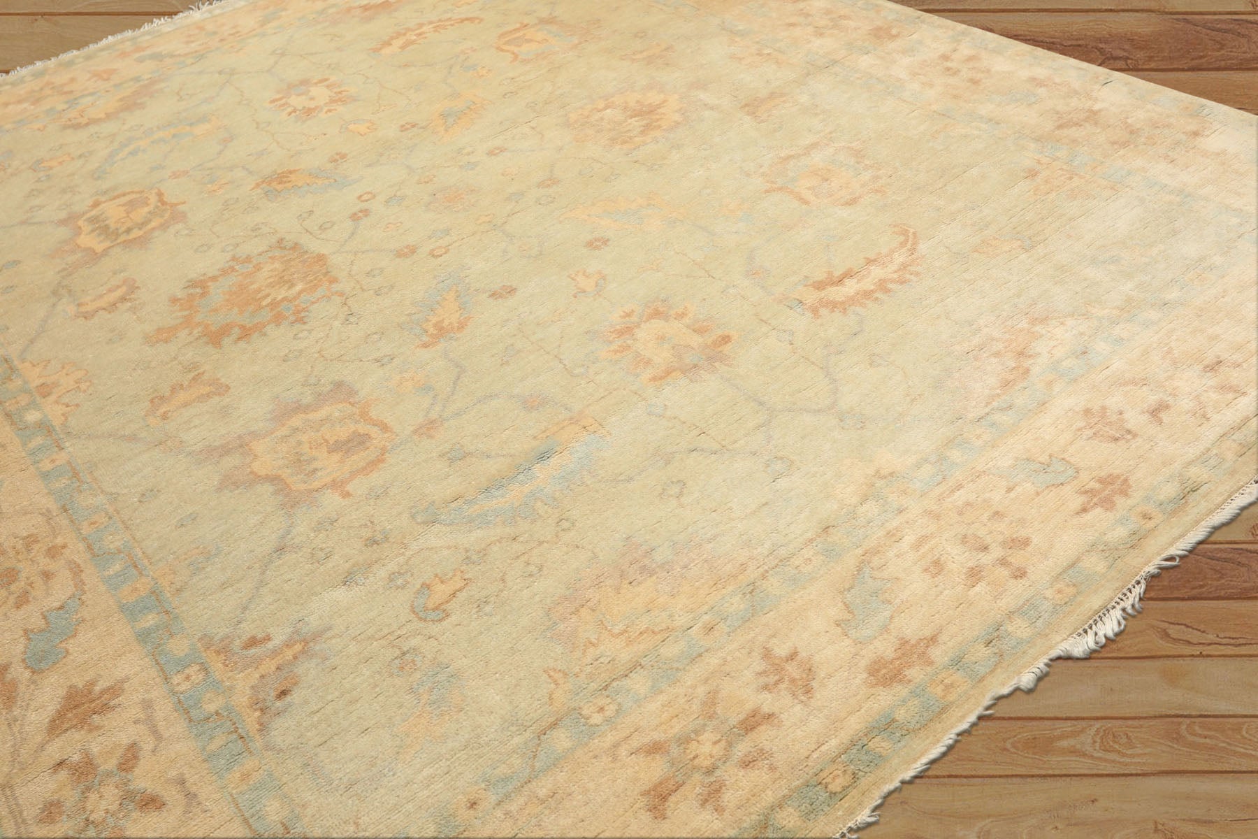 8x10 Beige, Gray, Blue Color Hand Knotted Oushak New Zealand Wool Transitional Oriental Rug