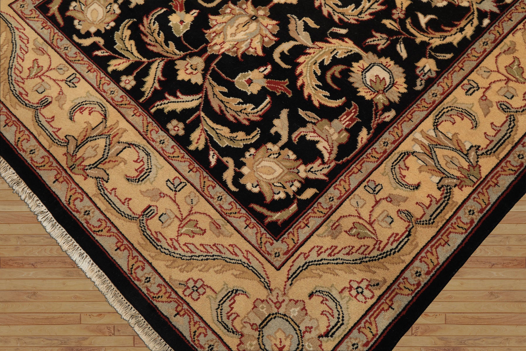 6x9 Black, Warm, Beige Color Hand Knotted Agra Wool Traditional Oriental Rug