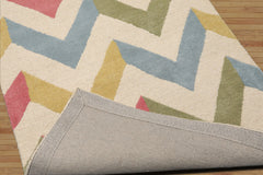 3x5 Ivory, Sage, Blue Color Hand Tufted Chevron Wool Modern Oriental Rug