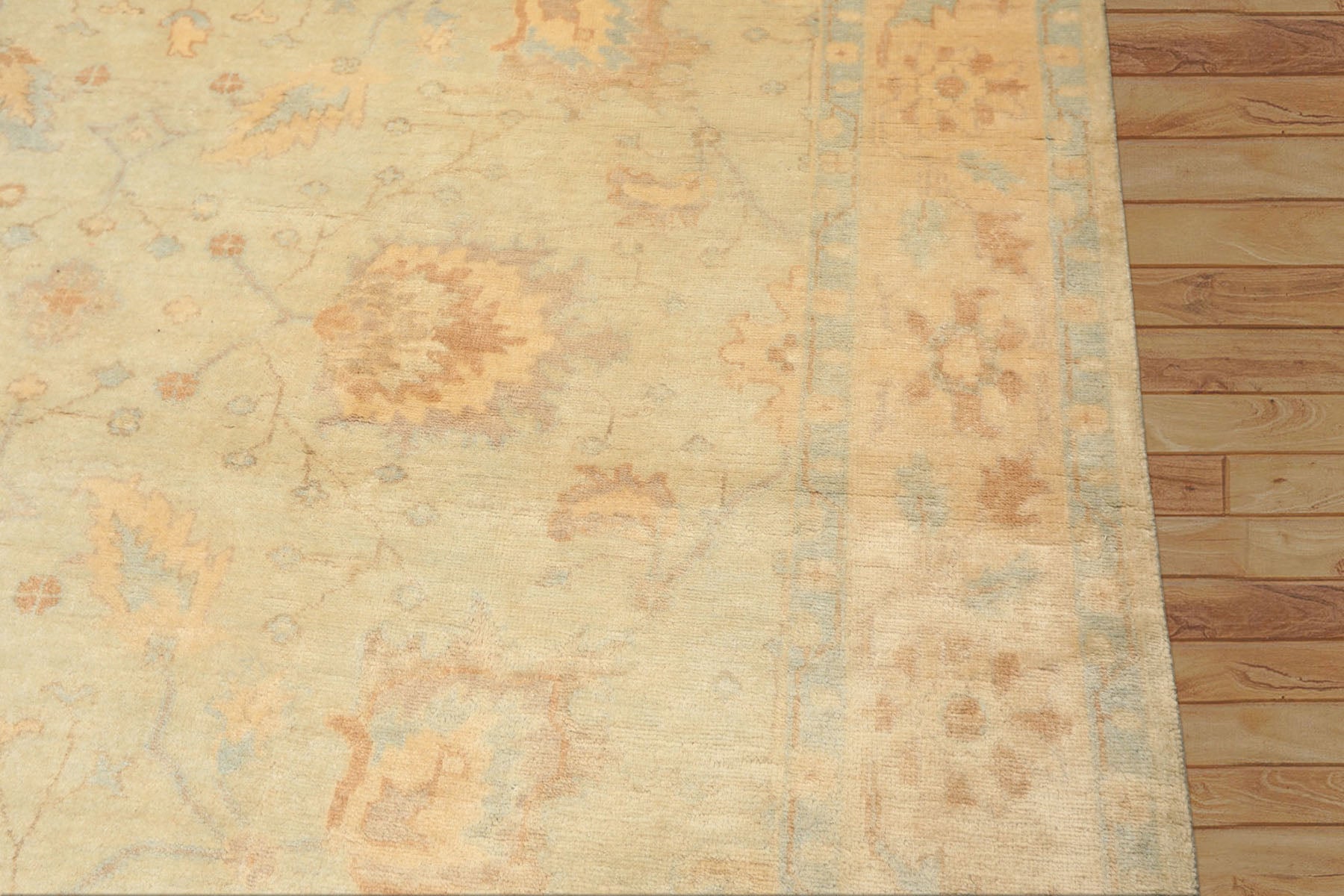 8x10 Beige, Gray, Blue Color Hand Knotted Oushak New Zealand Wool Transitional Oriental Rug