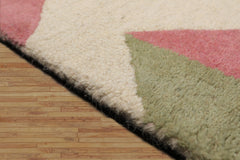 3x5 Ivory, Sage, Blue Color Hand Tufted Chevron Wool Modern Oriental Rug